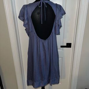 Blue Ruffled Tiered Mini Sundress with Flutter Sleeves